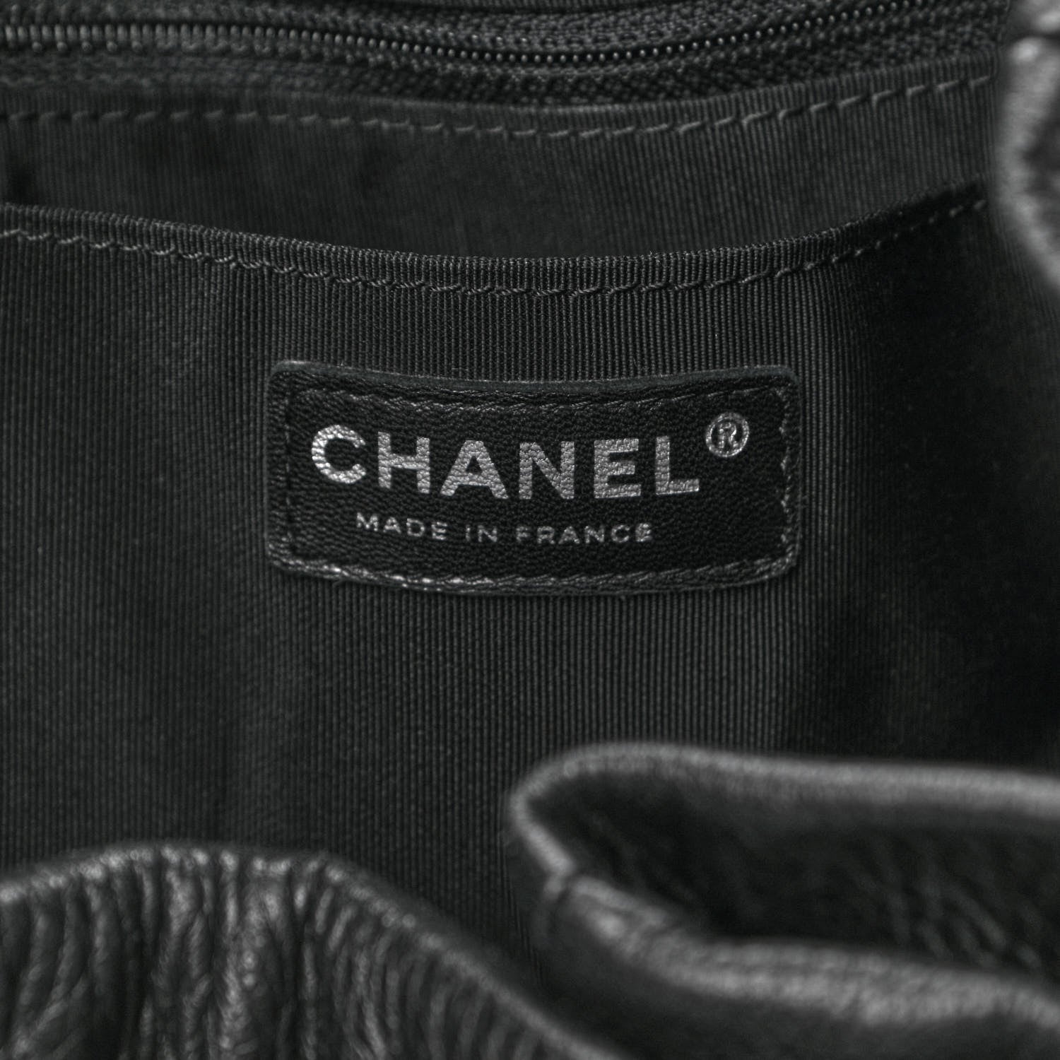 Chanel Deerskin Chevron Large CC Chain Bucket Drawstring Bag Black 6 of 13