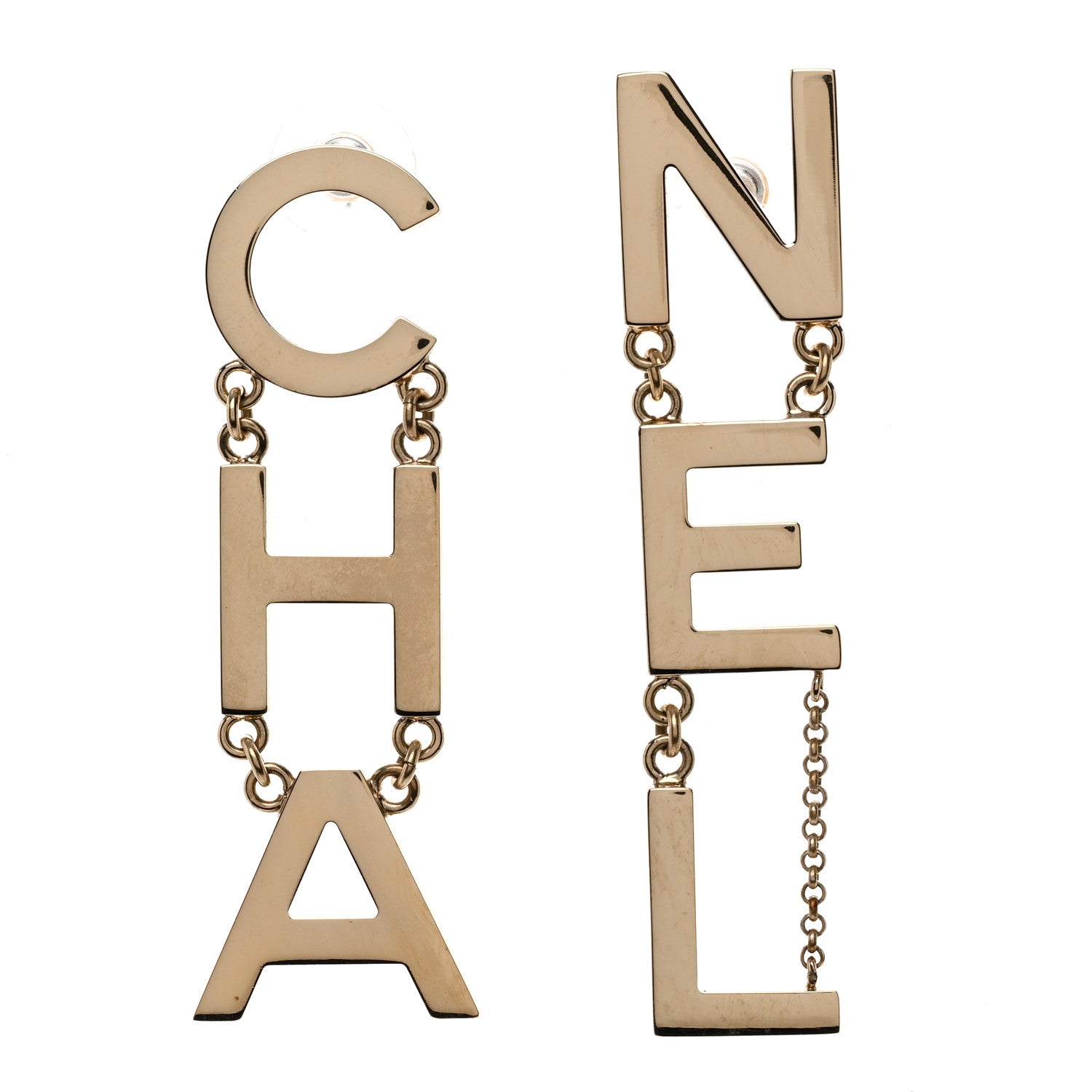 Chanel Metal Cha-Nel Logo Drop Earrings Gold 1 of 5