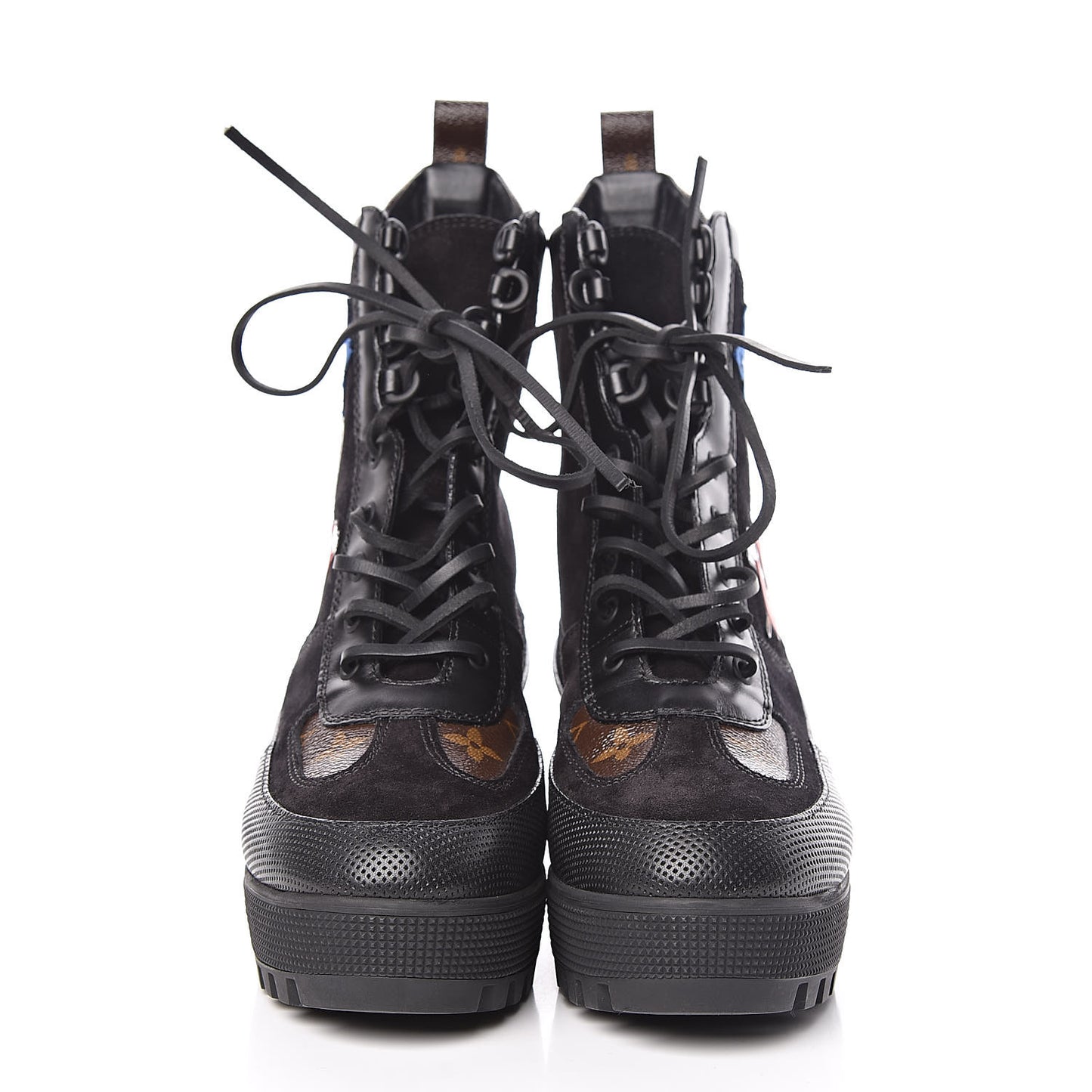 Suede Calfskin Monogram LV Black Heart Laureate Platform Desert Boots 40 Black