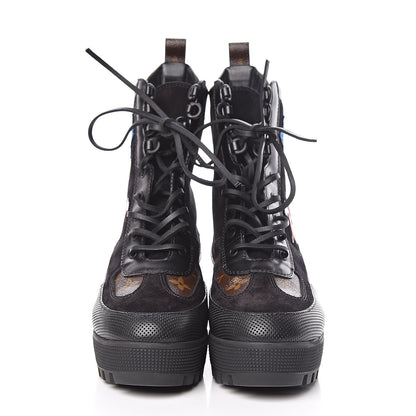 Louis Vuitton Suede Calfskin Monogram LV Black Heart Laureate Platform Desert Boots 40 Black 2 of 15