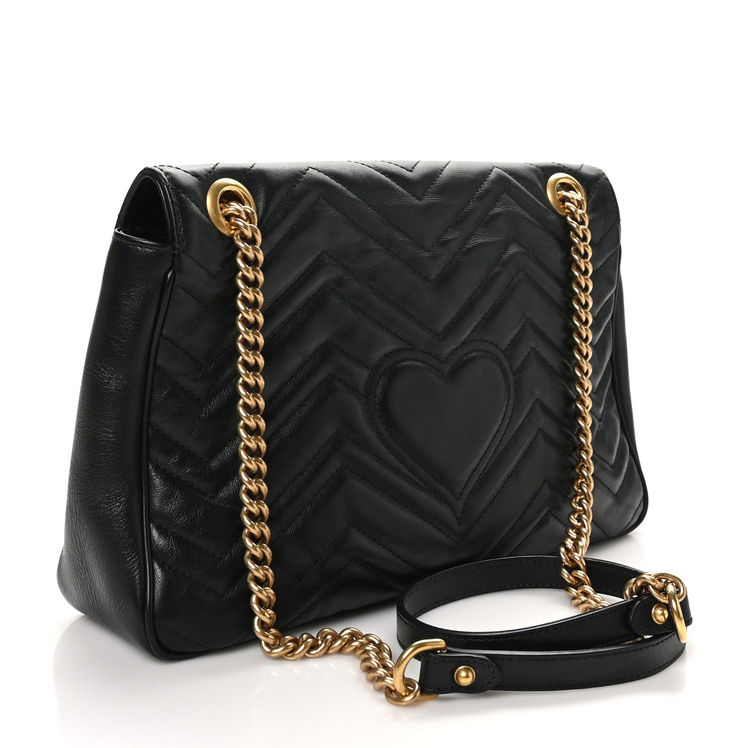 Gucci Calfskin Matelasse Medium GG Marmont Shoulder Bag Black 3 of 10