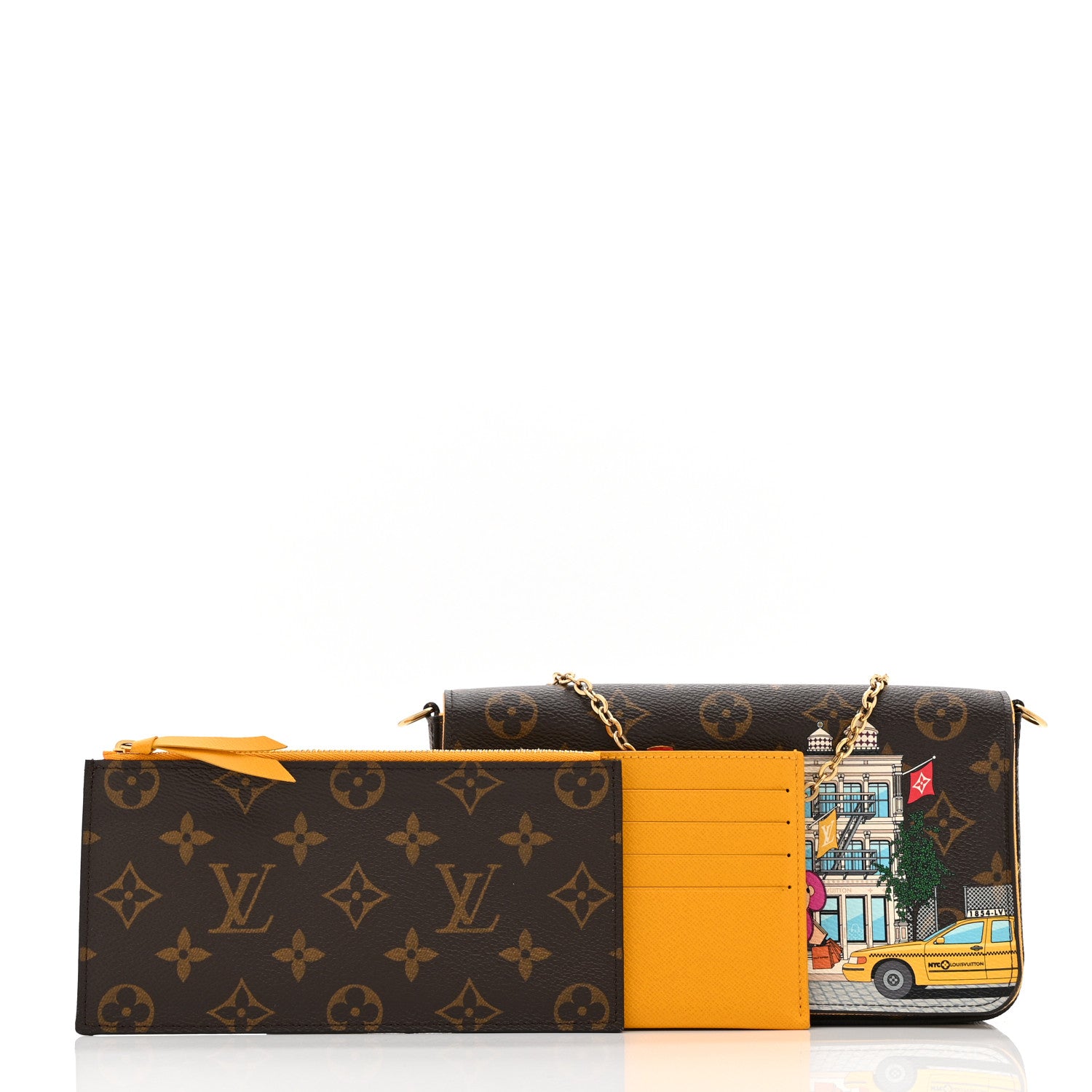 Louis Vuitton Monogram 2022 Christmas Animation New York Soho Pochette Felicie Chain Wallet Yellow 3 of 10
