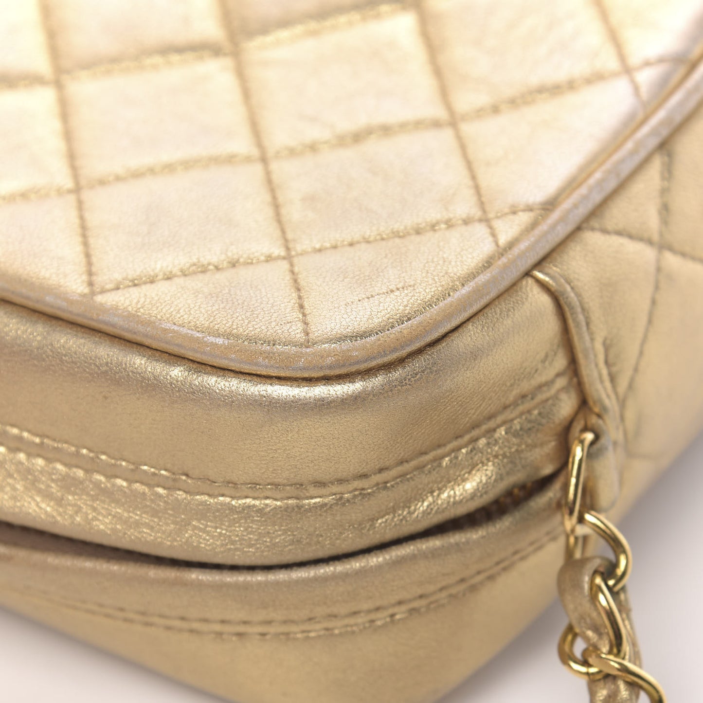 Metallic Lambskin Quilted Camera Case Gold