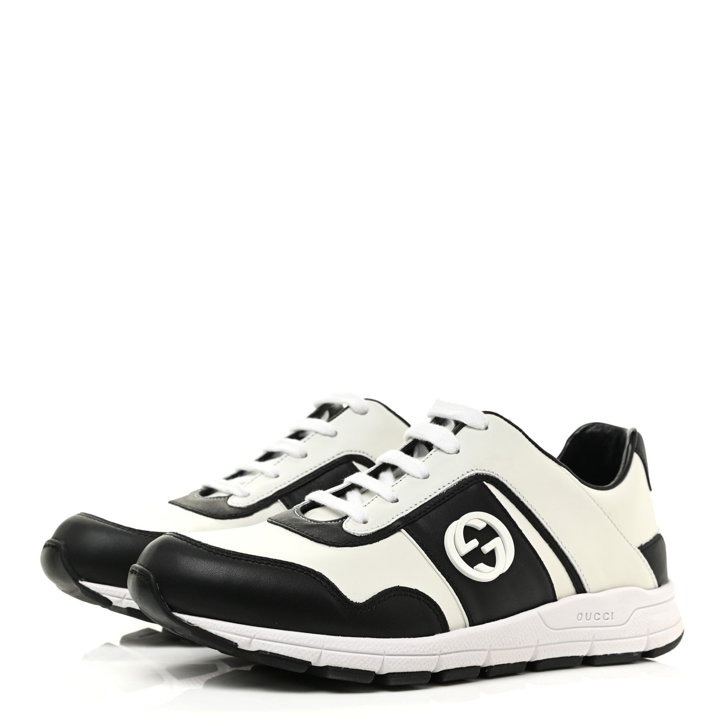 Calfskin Womens Interlocking G Sneakers 37 Black White