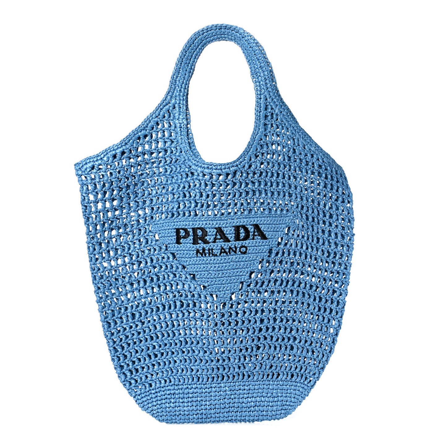 Yarn Raffia Effect Crochet Logo Embroidered Shopping Tote Bag Celeste