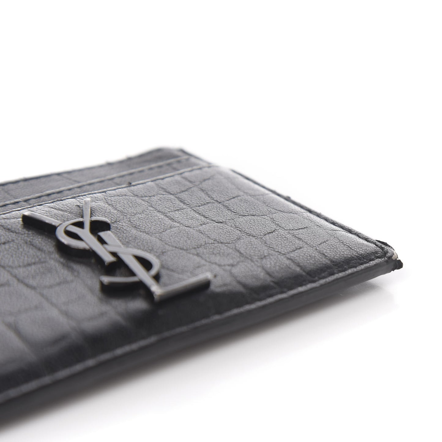 Calfskin Crocodile Embossed Monogram Credit Card Case Black