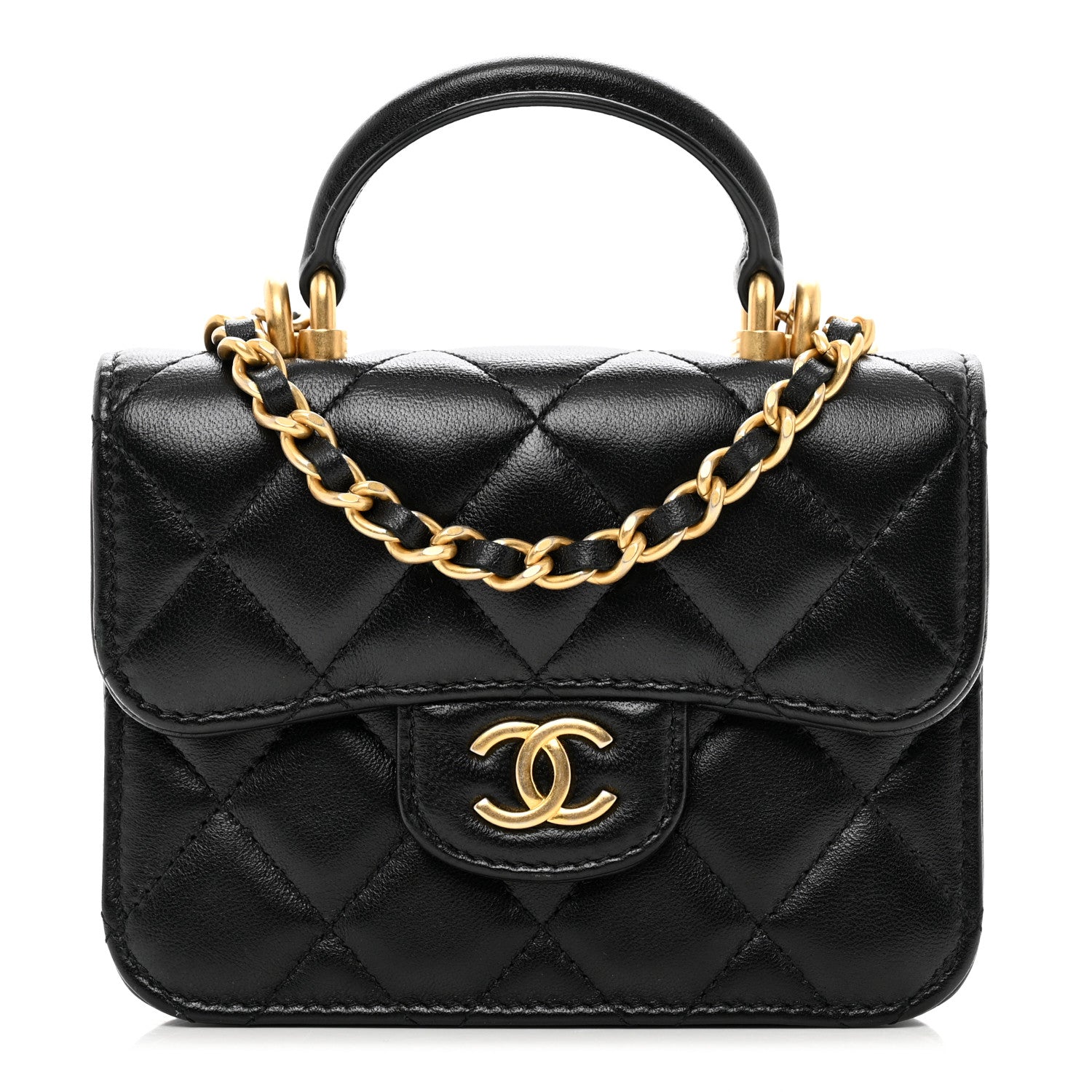 Chanel Lambskin Quilted Top Handle Flap Coin Purse With Chain Black 1 of 7