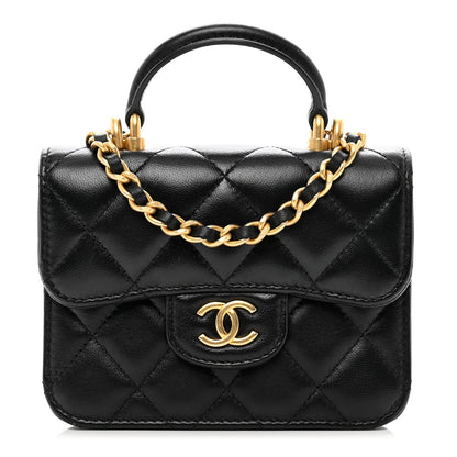 Chanel Lambskin Quilted Top Handle Flap Coin Purse With Chain Black 1 of 7