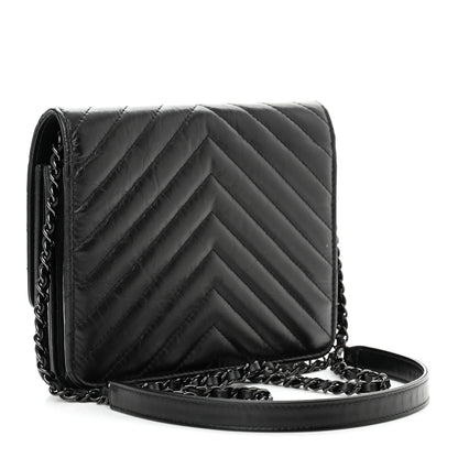 Chanel Aged Calfskin Chevron Quilted Reissue 2.55 Square Wallet On Chain WOC So Black 3 of 12
