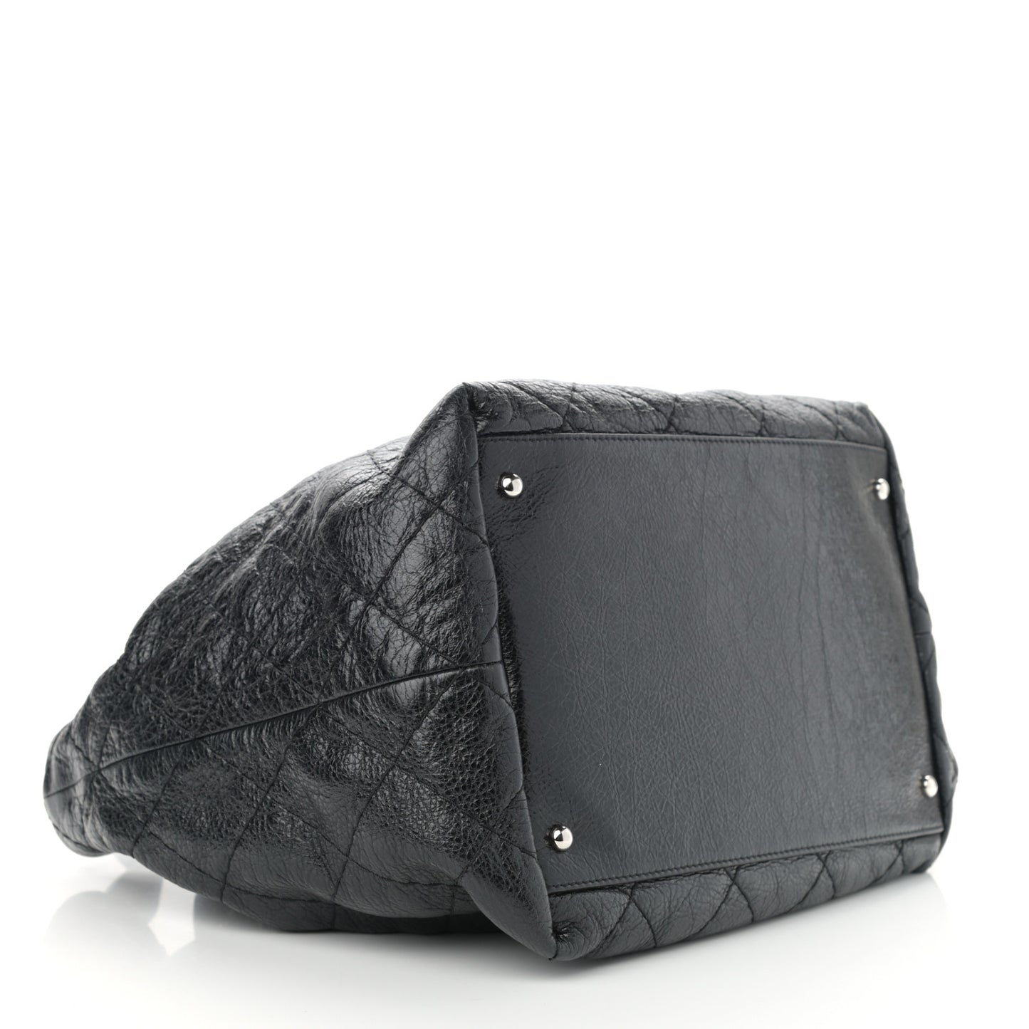 Glazed Calfskin On The Road Drawstring Tote Black