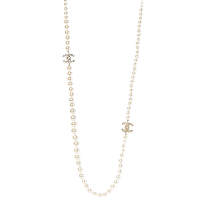 Chanel Pearl Baguette Crystal CC Long Necklace Gold 1 of 5