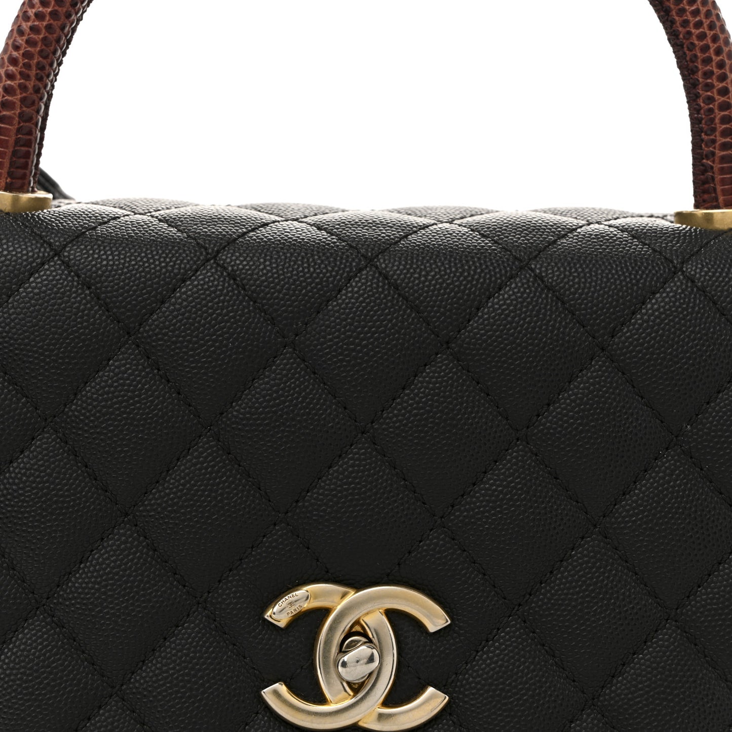 Caviar Lizard Quilted Small Coco Handle Flap Black