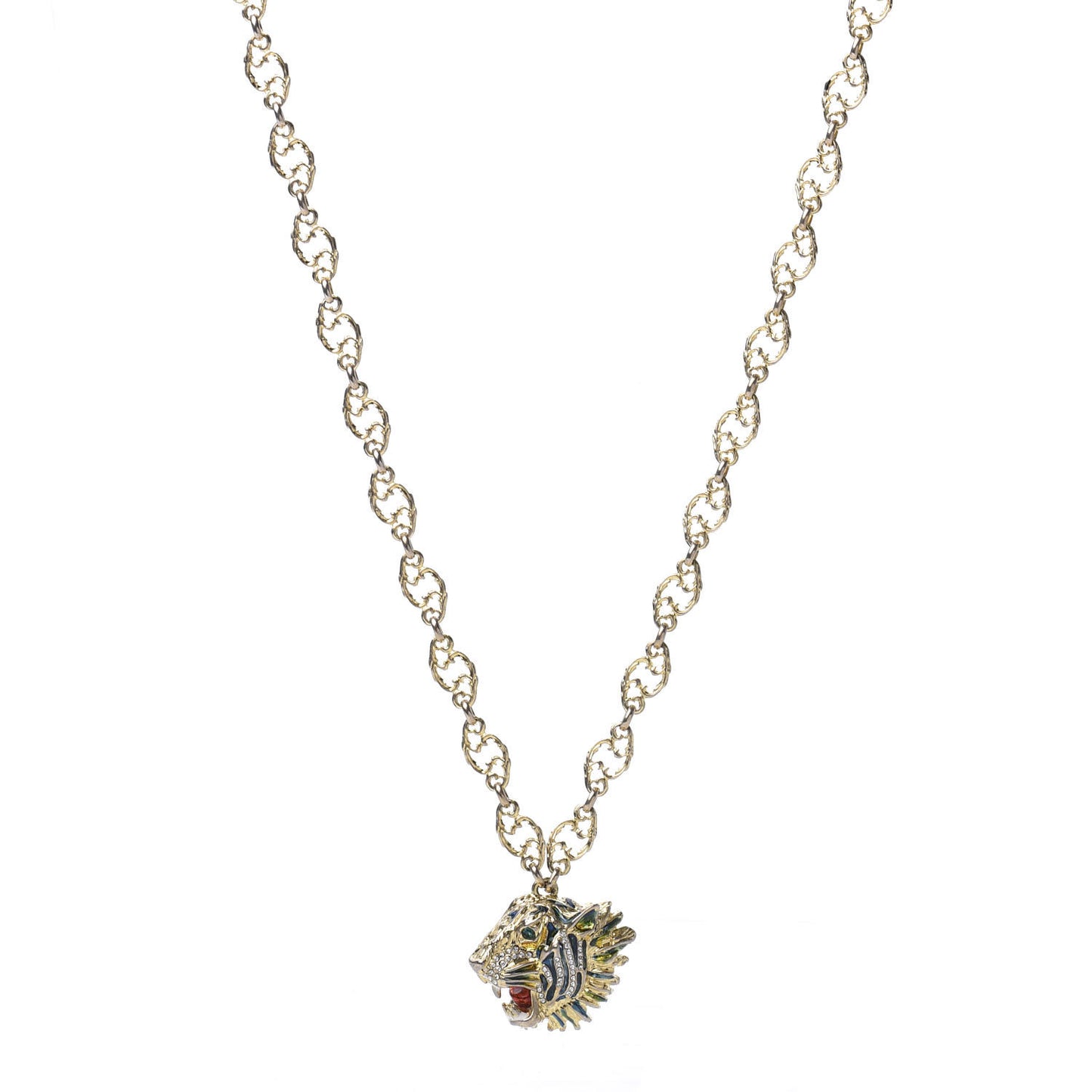 Metal Enamel Roaring Tiger Pendant Necklace Gold