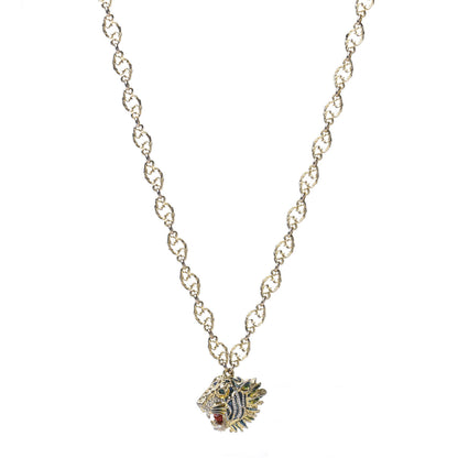 Gucci Metal Enamel Roaring Tiger Pendant Necklace Gold 1 of 4