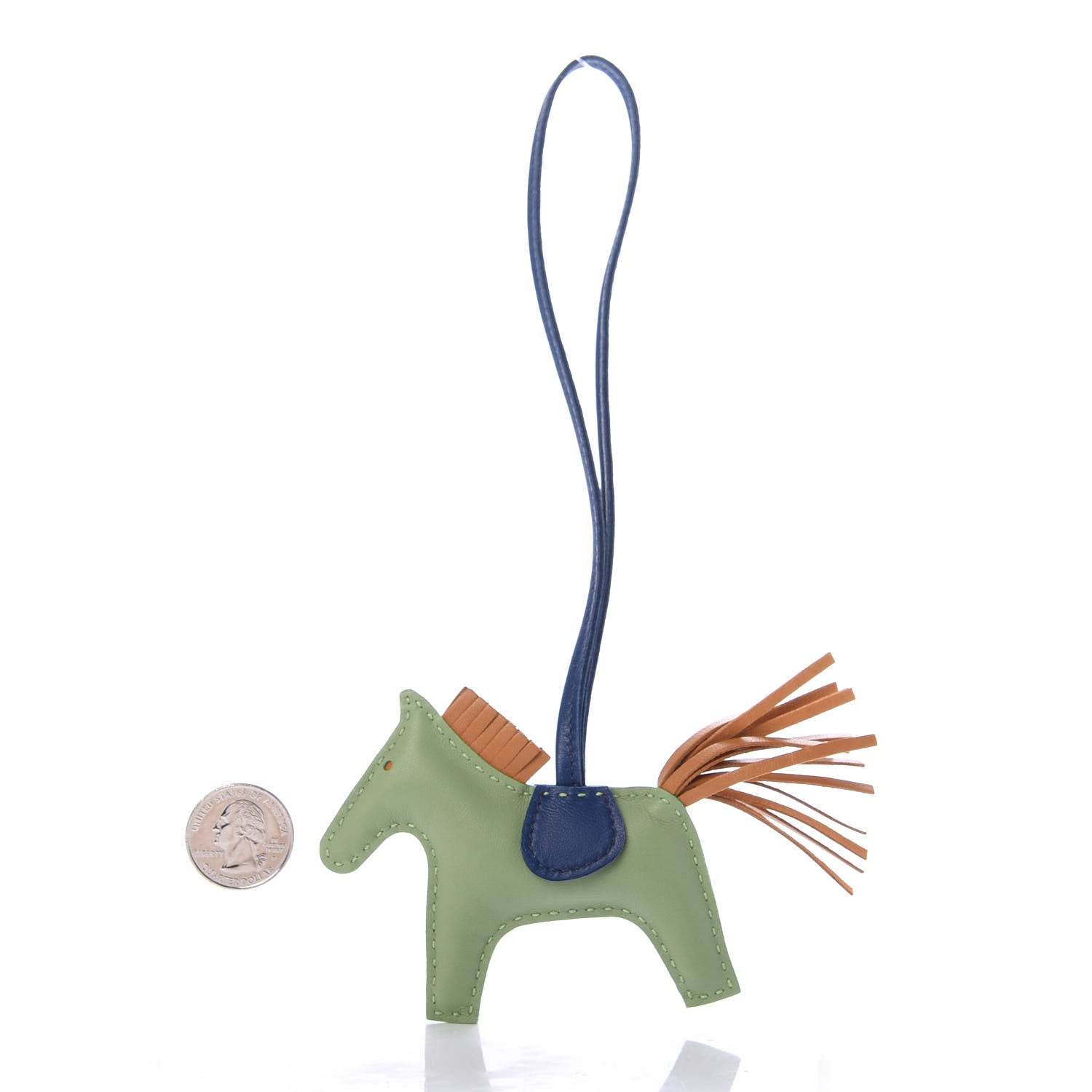 Hermes Milo Lambskin Grigri Rodeo Horse Bag Charm PM Vert Criquet Sesame Bleu de Malte 2 of 4
