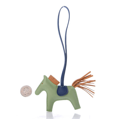 Hermes Milo Lambskin Grigri Rodeo Horse Bag Charm PM Vert Criquet Sesame Bleu de Malte 2 of 4