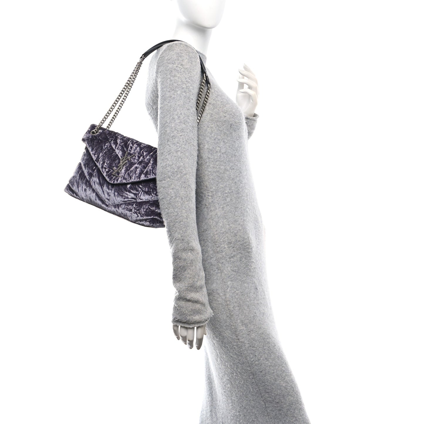 Crushed Velvet Quilted Small Loulou Puffer Monogram Chain Satchel Iron Grey