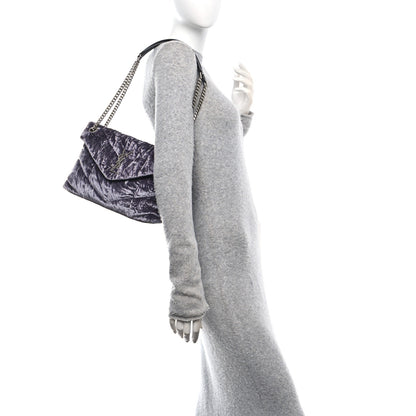 Saint Laurent Crushed Velvet Quilted Small Loulou Puffer Monogram Chain Satchel Iron Grey 2 of 10