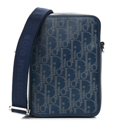 Christian Dior Calfskin Oblique Galaxy Perforated World Tour Messenger Pouch Blue White 1 of 10