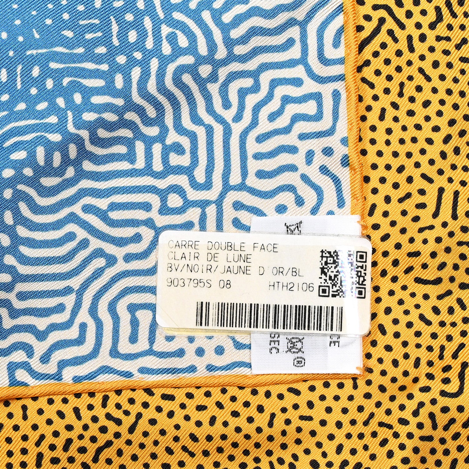 Hermes Silk Clair De Lune Double Face Scarf 90 Black Jaune D'Or Bleu 3 of 6