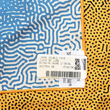Hermes Silk Clair De Lune Double Face Scarf 90 Black Jaune D'Or Bleu 3 of 6
