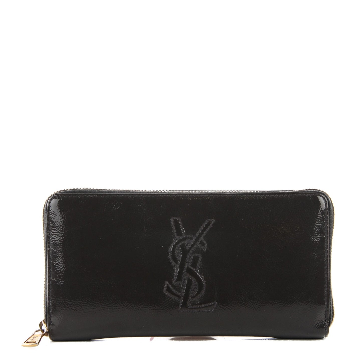 Textured Patent Calfskin Belle De Jour Zip Around Wallet Black