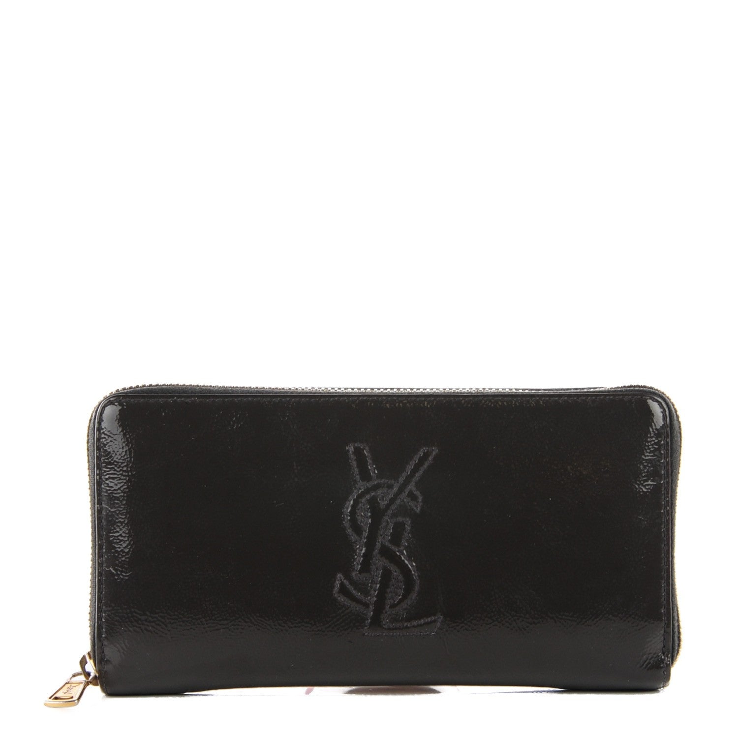 Saint Laurent Textured Patent Calfskin Belle De Jour Zip Around Wallet Black 1 of 8