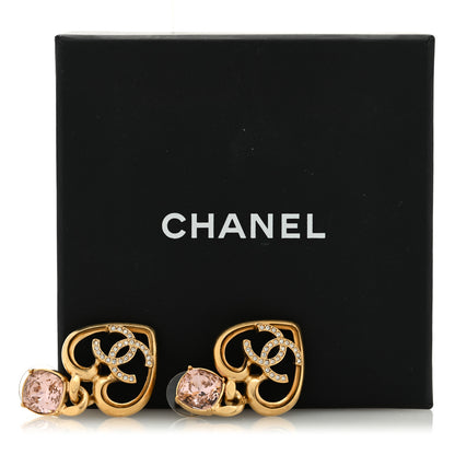 Chanel Crystal Heart CC Drop Earrings Pink Gold 5 of 5