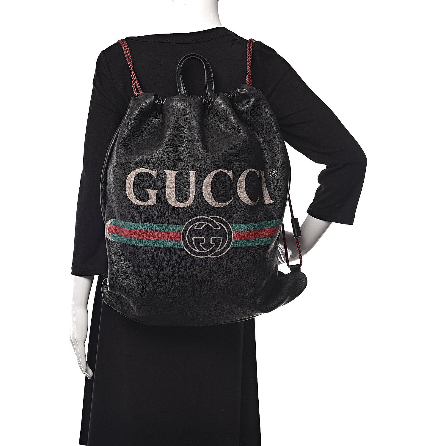 Gucci Calfskin Logo Drawstring Backpack Black 2 of 12