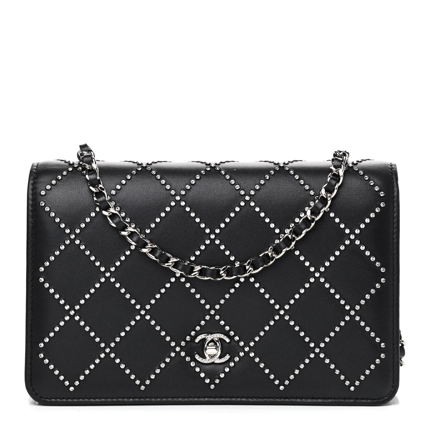 Chanel Lambskin Crystal Quilted Wallet On Chain WOC Black 1 of 11