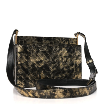 Chanel Metallic Crumpled Goatskin Chevron Quilted Reissue Clutch Bag Black Gold 3 of 11