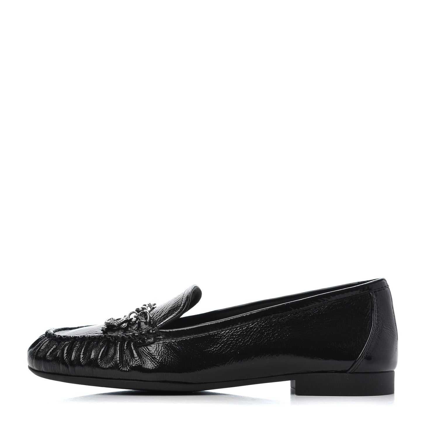 Crackled Patent Calfskin CC Mocassin Loafers 38 Black