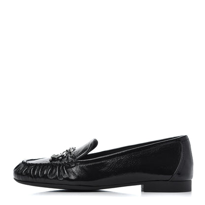 Chanel Crackled Patent Calfskin CC Mocassin Loafers 38 Black 1 of 14