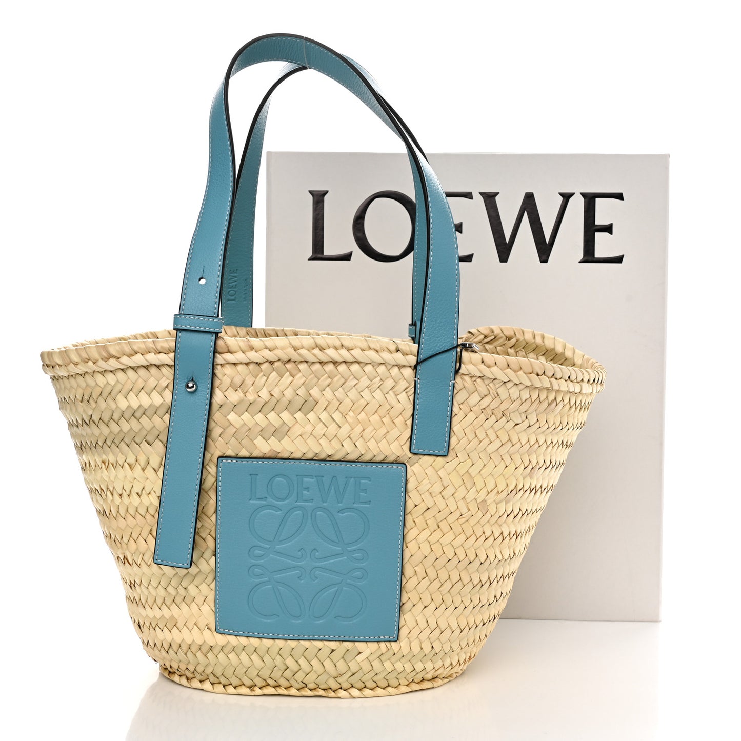 Raffia Basket Tote Bag Natural Light Blue