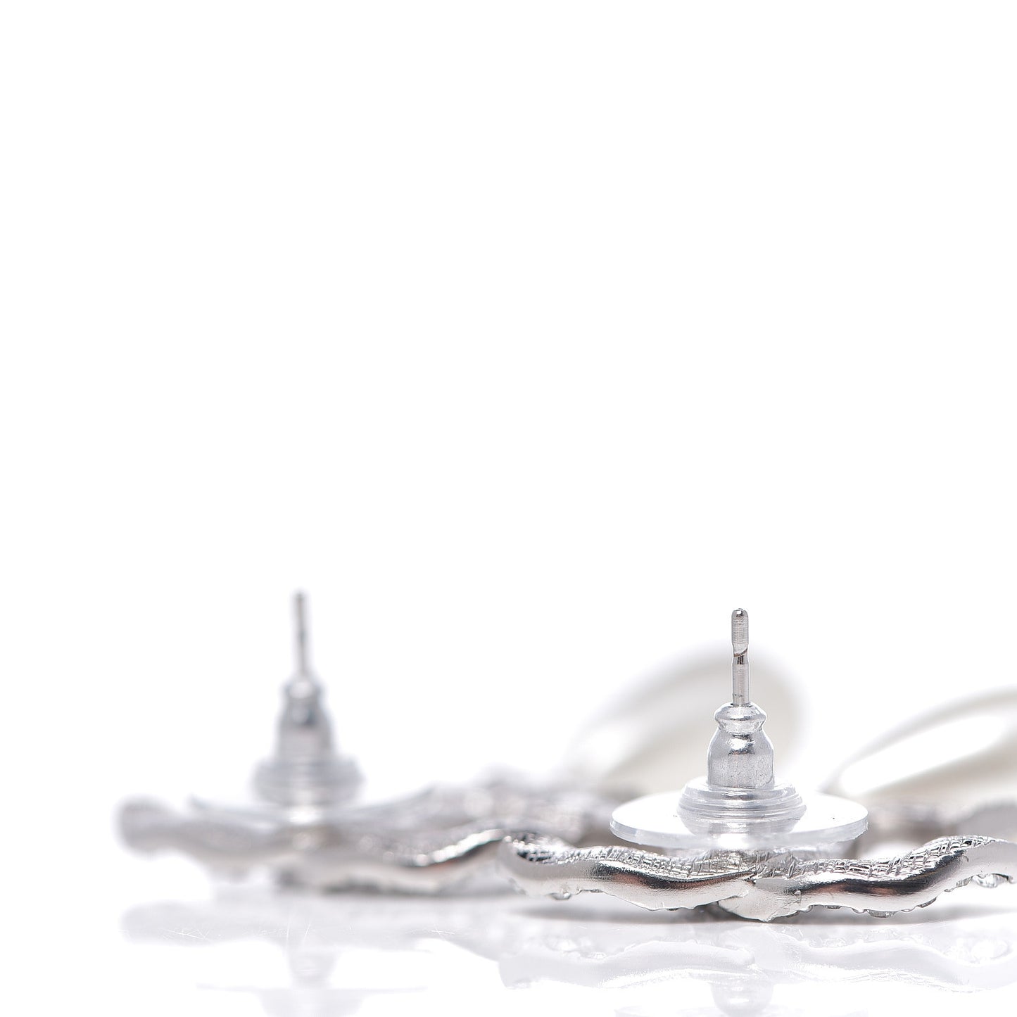 Crystal Pearl CC Drop Darling Bows Earrings Silver Pearly White