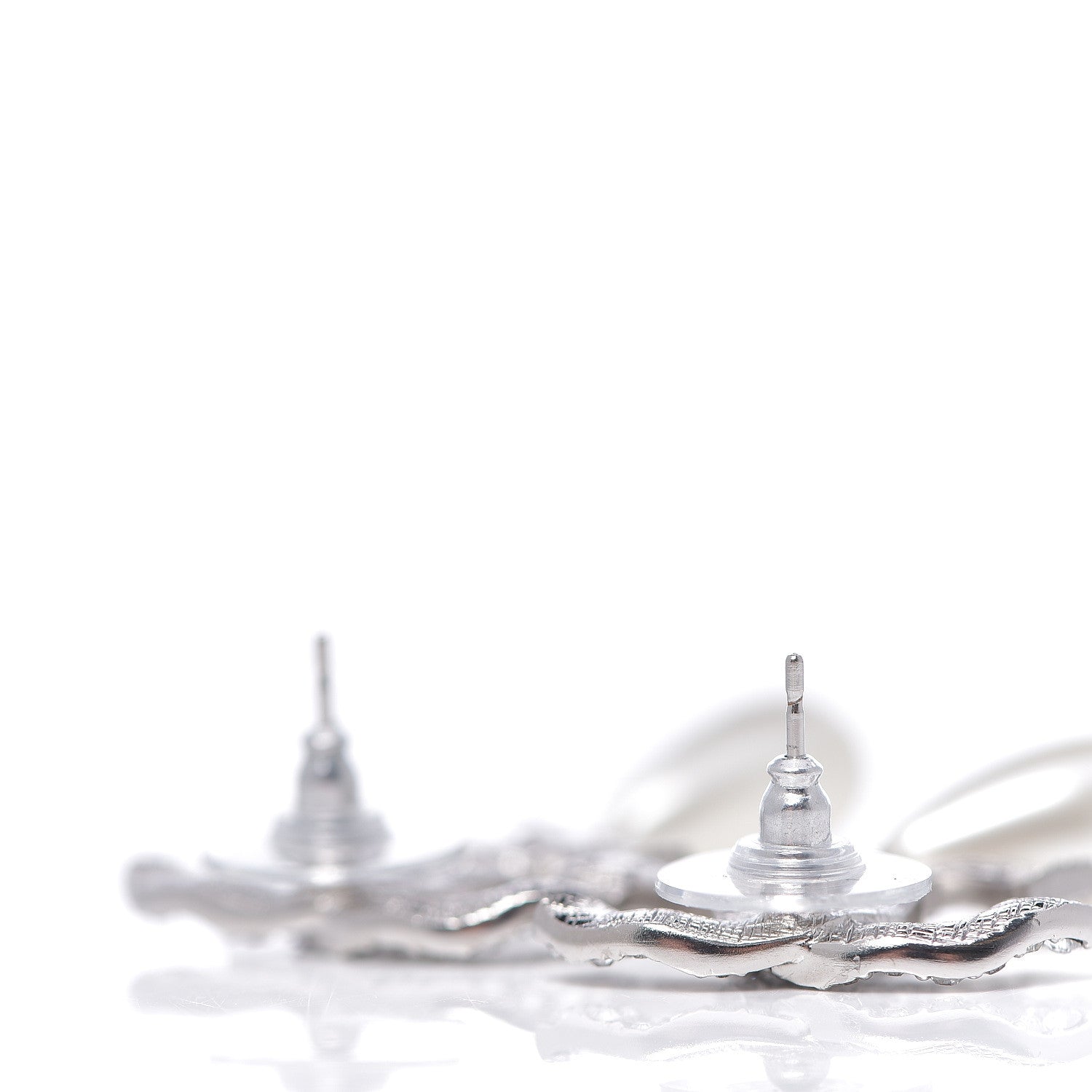 Chanel Crystal Pearl CC Drop Darling Bows Earrings Silver Pearly White 3 of 4