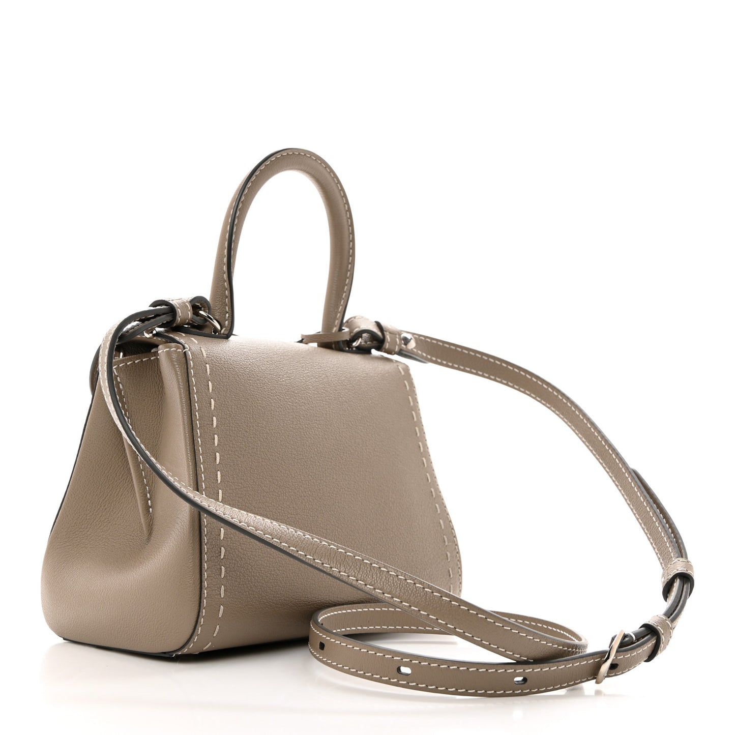 Grained Rodeo Calfskin Surpique Mini Brillant Satchel Tourterelle Ivory