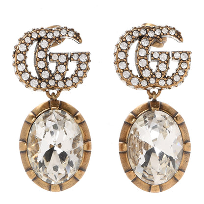Gucci Crystal Double G Earrings Aged Gold 1 of 4
