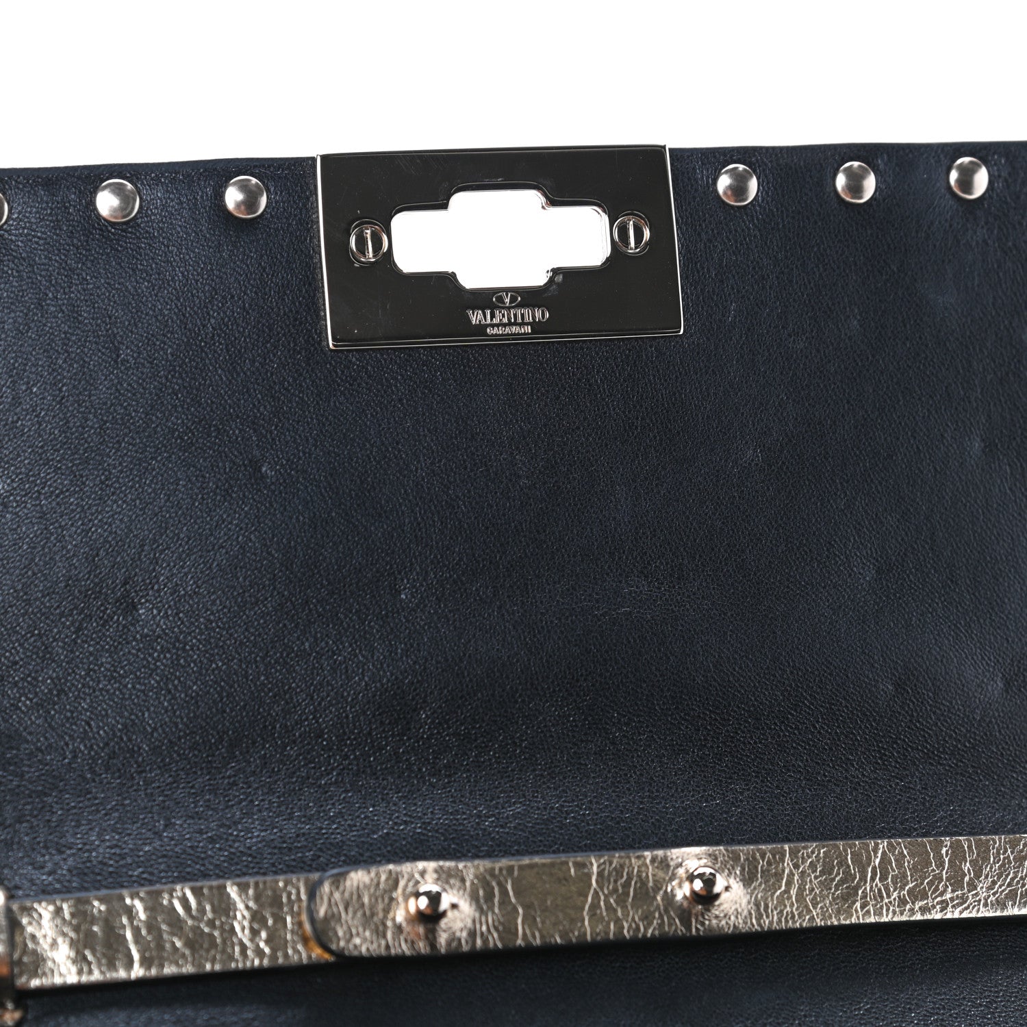 Valentino Garavani Metallic Wrinkled Lambskin Rockstud Spike Wallet on Chain Mekong 5 of 5