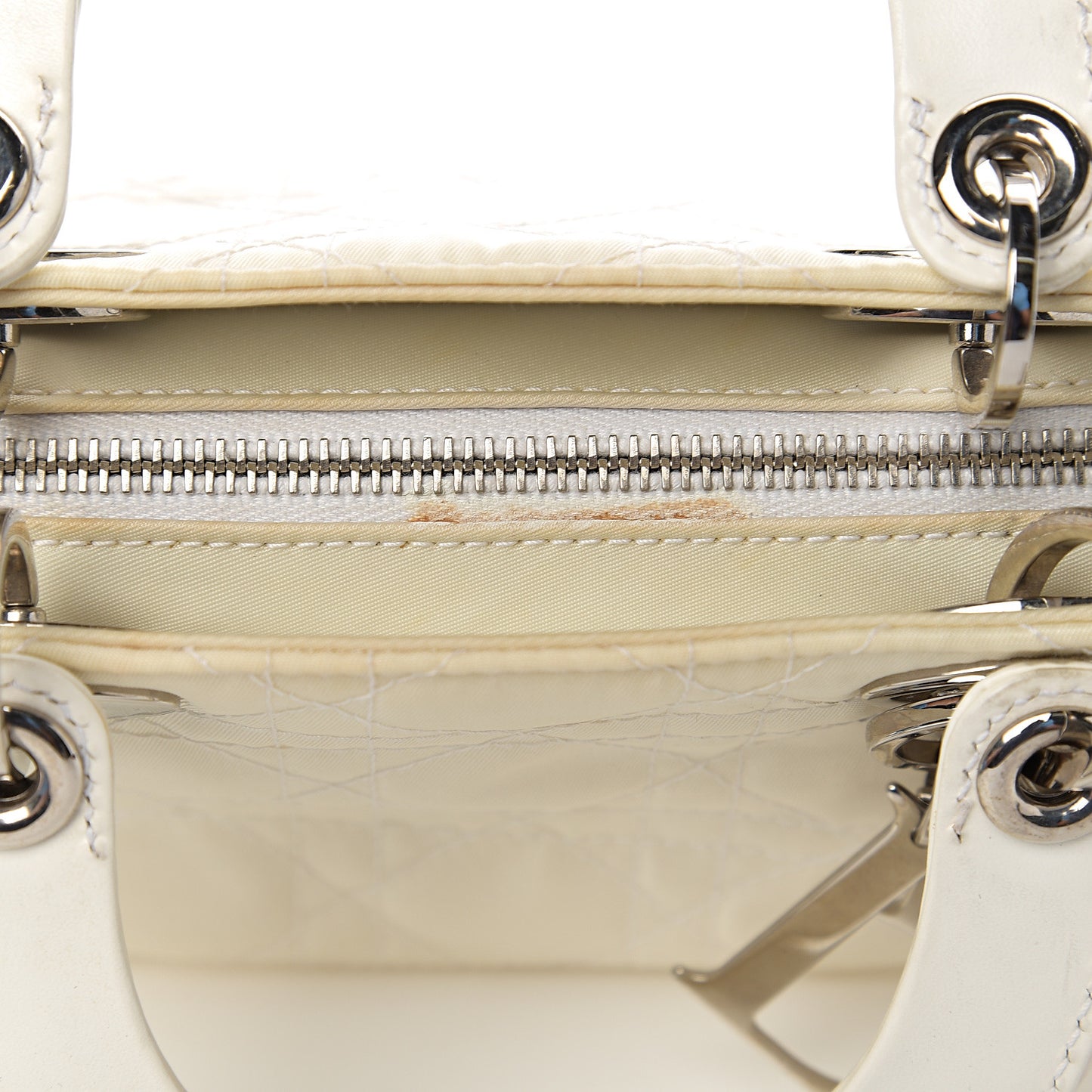 Nylon Cannage Stitched Small Lady Dior East West White