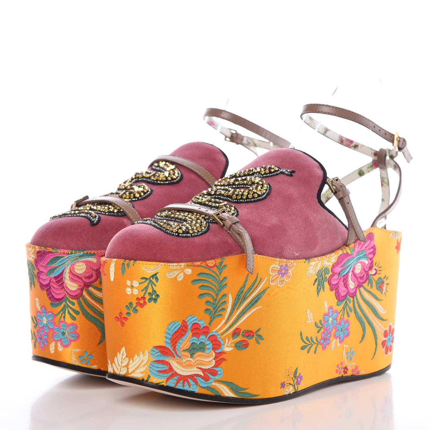 Velvet Silk Embellished Platform Detachable Slide 37 Tibet Red