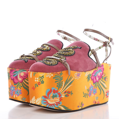 Gucci Velvet Silk Embellished Platform Detachable Slide 37 Tibet Red 5 of 18