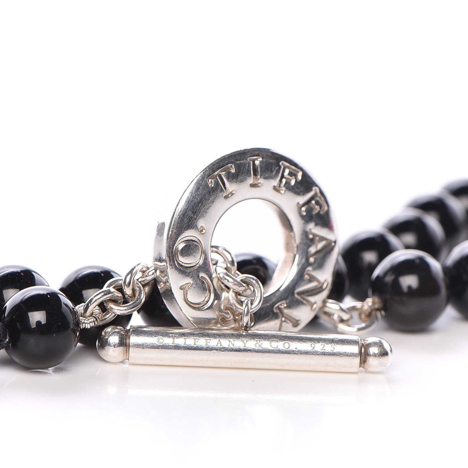 Tiffany Sterling Silver Black Onyx Bead Toggle Necklace 4 of 5