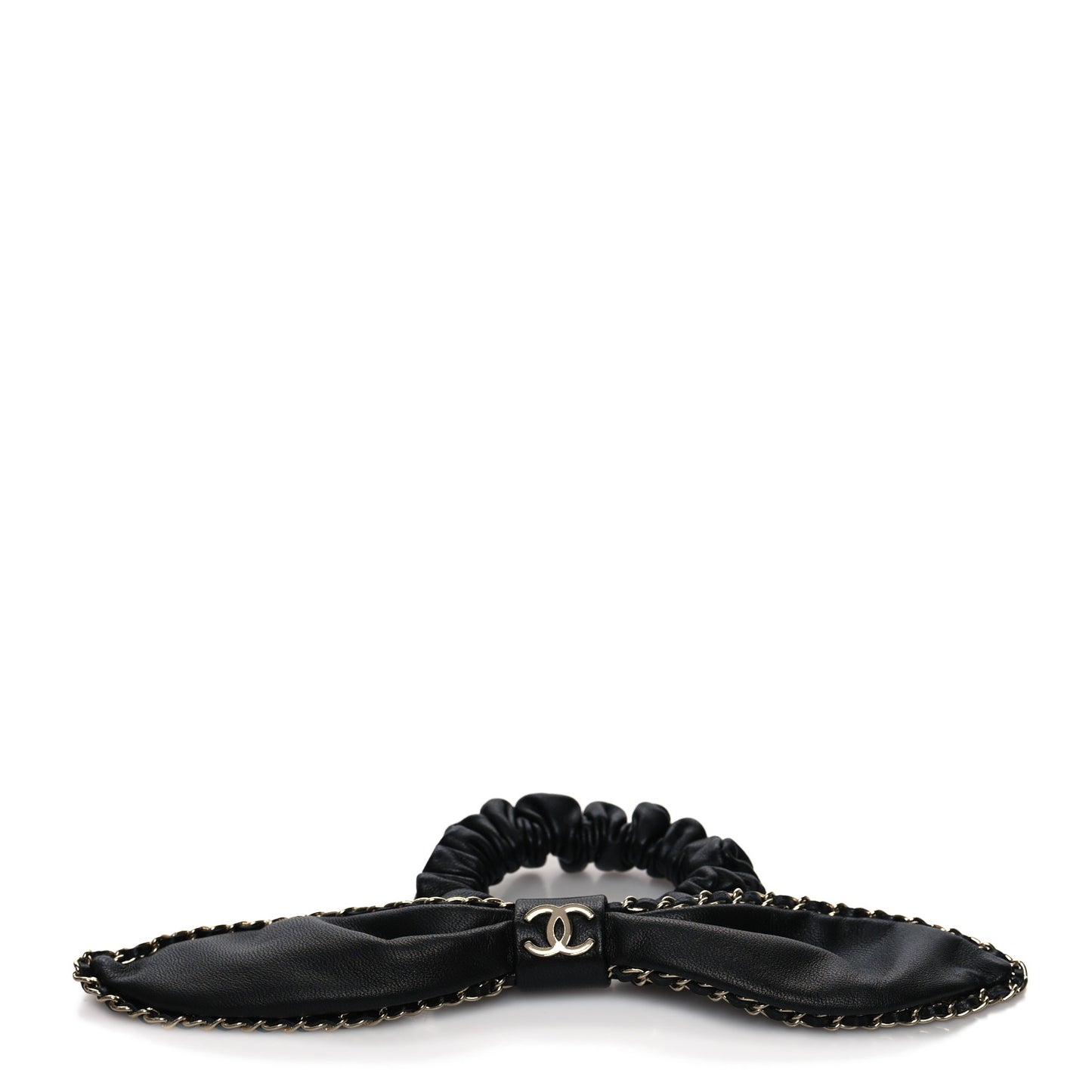 Lambskin Chain CC Hair Bow Tie Black Gold