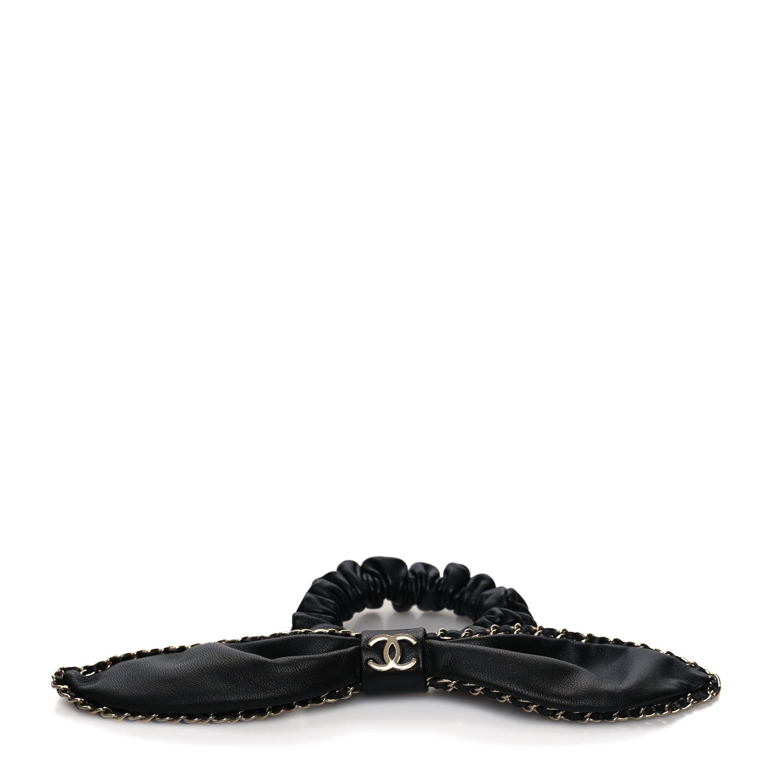 Chanel Lambskin Chain CC Hair Bow Tie Black Gold 1 of 3