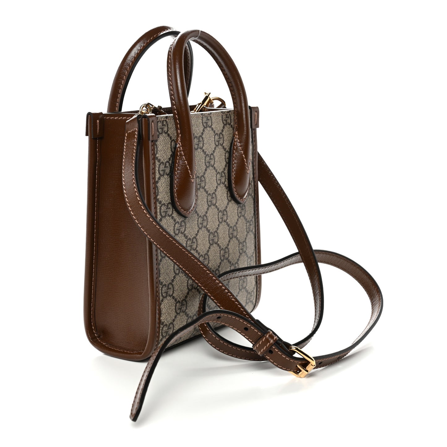GG Supreme Monogram Azalea Calfskin Mini Retro Interlocking G Tote Bag Beige Ebony Brown Sugar