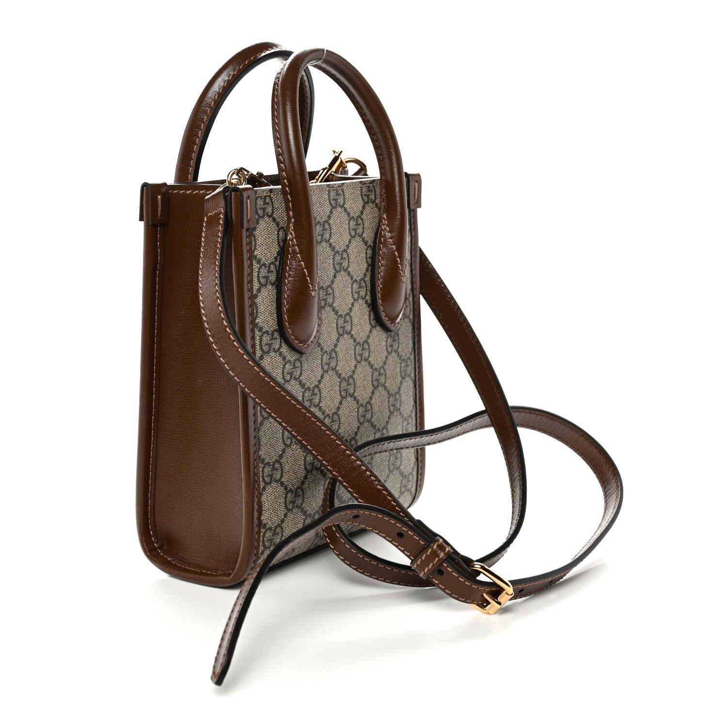 Gucci GG Supreme Monogram Azalea Calfskin Mini Retro Interlocking G Tote Bag Beige Ebony Brown Sugar 3 of 10