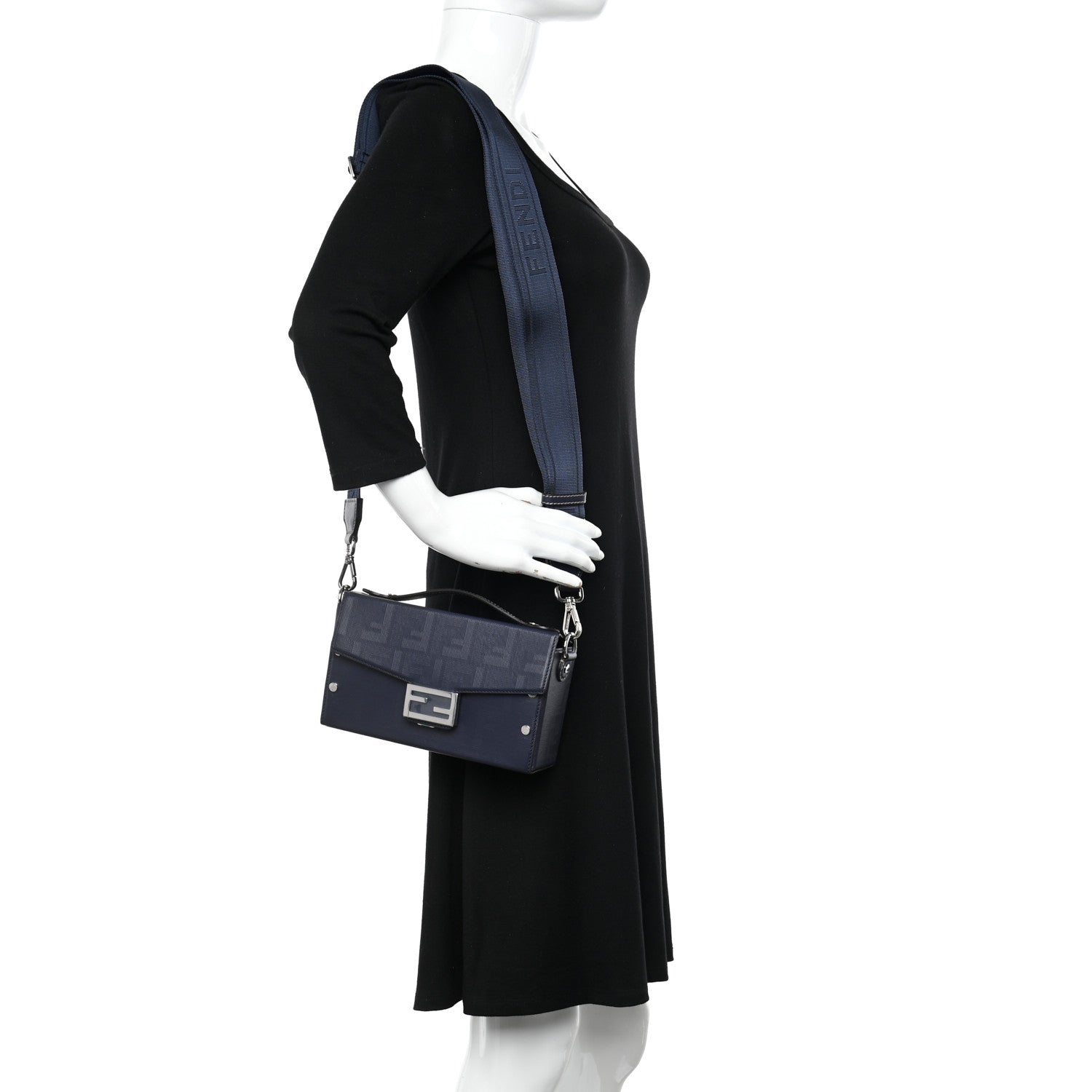 Fendi Vitello King FF Lines Embossed Baguette Soft Trunk Midnight 2 of 9