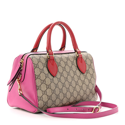 Gucci GG Supreme Monogram Moon Calfskin Small Boston Beige Ebony Hibiscus Red New Rosette 2 of 11