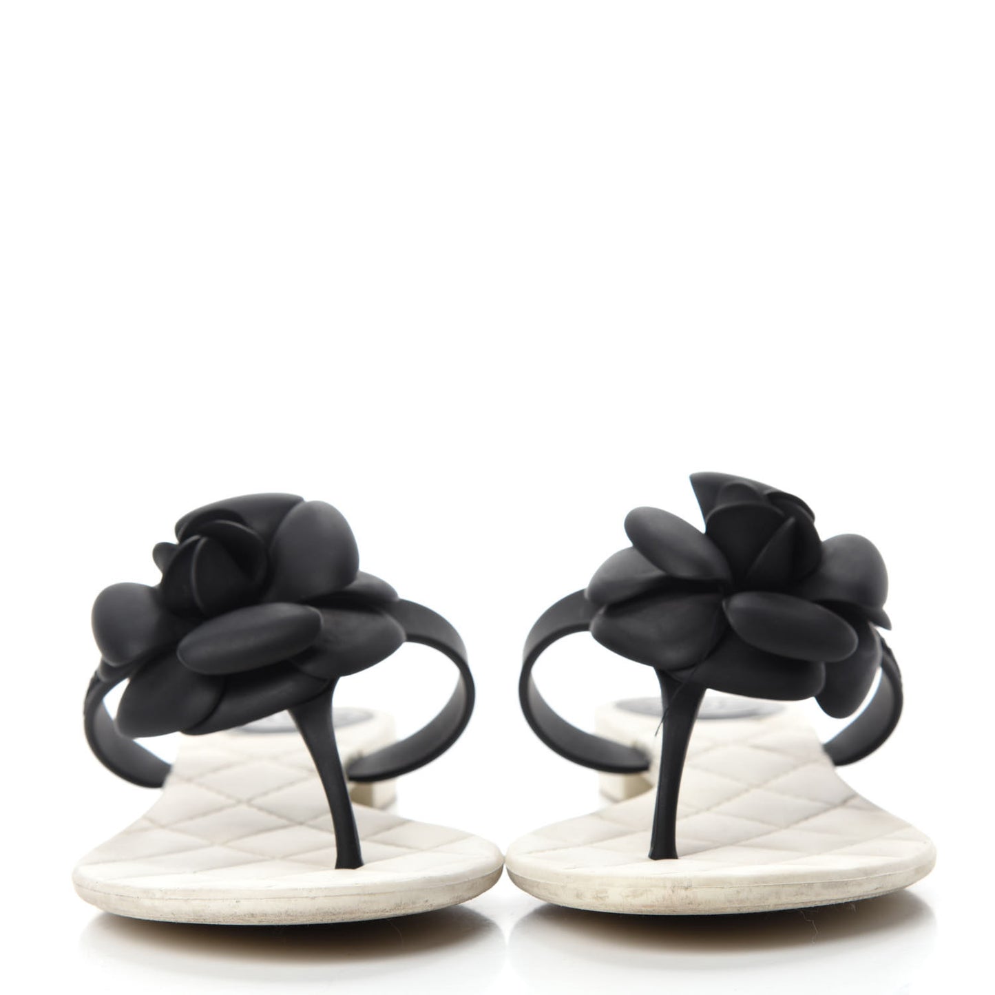 Jelly Quilted Camellia Thong Sandals 36 Black White
